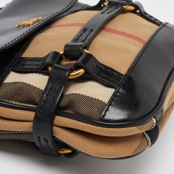 Pre Owned Burberry Beige/Black House Check Fabric and Leather Crossbody Bag