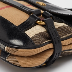 Pre Owned Burberry Beige/Black House Check Fabric and Leather Crossbody Bag