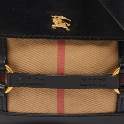 Pre Owned Burberry Beige/Black House Check Fabric and Leather Crossbody Bag