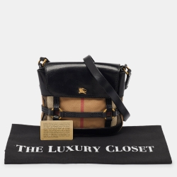 Pre Owned Burberry Beige/Black House Check Fabric and Leather Crossbody Bag