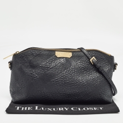 Pre Owned Burberry Black House Check Embossed Leather Peyton Crossbody Bag