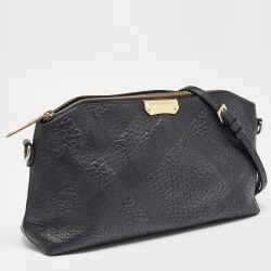Pre Owned Burberry Black House Check Embossed Leather Peyton Crossbody Bag