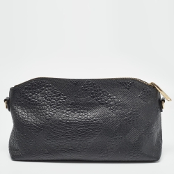 Pre Owned Burberry Black House Check Embossed Leather Peyton Crossbody Bag