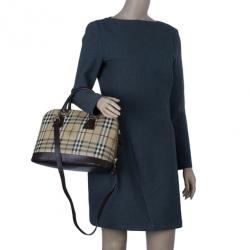 Pre Owned Burberry Beige Haymarket Leather Dome Satchel