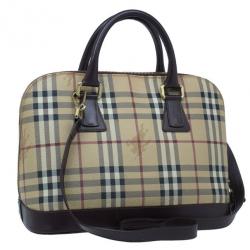 Pre Owned Burberry Beige Haymarket Leather Dome Satchel