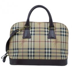 Pre Owned Burberry Beige Haymarket Leather Dome Satchel