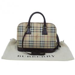 Pre Owned Burberry Beige Haymarket Leather Dome Satchel