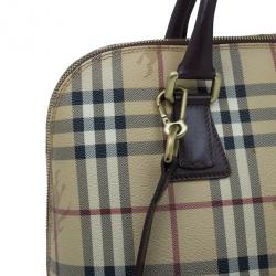 Pre Owned Burberry Beige Haymarket Leather Dome Satchel