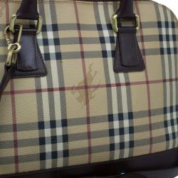 Pre Owned Burberry Beige Haymarket Leather Dome Satchel