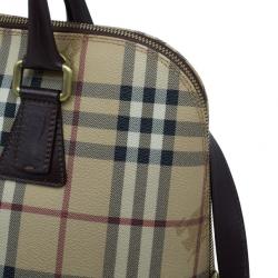 Pre Owned Burberry Beige Haymarket Leather Dome Satchel