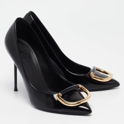 Pre Owned Burberry Black Leather Flanagan Pumps Size 35.5