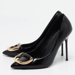 Pre Owned Burberry Black Leather Flanagan Pumps Size 35.5