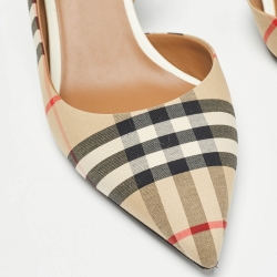 Burberry Beige Vintage Check Fabric Leticia Slingback Pumps Size 40
