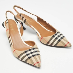Burberry Beige Vintage Check Fabric Leticia Slingback Pumps Size 40