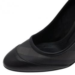 Pre Owned Burberry Black Smoked Check Canvas Pumps Size 37