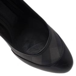 Pre Owned Burberry Black Smoked Check Canvas Pumps Size 37