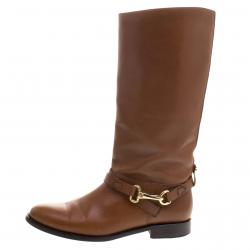 Pre Owned حذاء بوت بربري ريدر طول ساق جلد بني مقاس 37