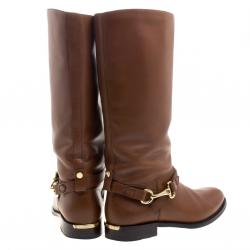 Pre Owned حذاء بوت بربري ريدر طول ساق جلد بني مقاس 37