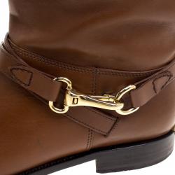 Pre Owned حذاء بوت بربري ريدر طول ساق جلد بني مقاس 37