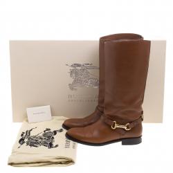 Pre Owned حذاء بوت بربري ريدر طول ساق جلد بني مقاس 37