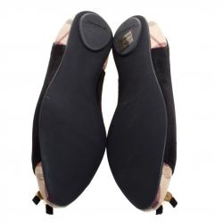 Pre Owned Burberry Black Suede Nova Check Canvas Cap Toe Bow Ballet Flats Size 36