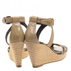Burberry Beige Leather and Novacheck Canvas Walmer Criss Cross Espadrille Wedge Sandals Size 40