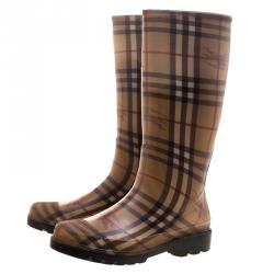 مملوكة مسبقًا Burberry Beige Haymarket Check PVC Rain Boots Size 40