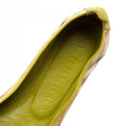 Pre Owned Burberry Yellow Green Haymarket Check PVC and Leather Cap Toe Ballet Flats Size 37