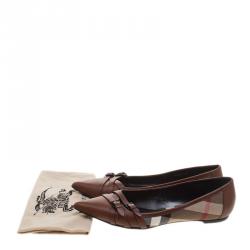 مملوكة مسبقًا Burberry Brown Leather and Novacheck Canvas Buckle Detail Pointed Toe Ballet Flats Size 41