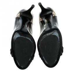 مملوكة مسبقًا Burberry Black Leather and Novacheck Canvas Peep Toe Pumps Size 38