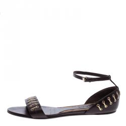 مملوكة مسبقًا Burberry Brown Leather Ankle Strap Open Toe Flat Sandals Size 38