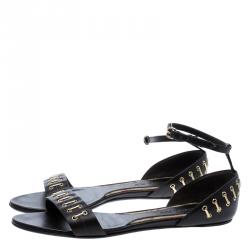 مملوكة مسبقًا Burberry Brown Leather Ankle Strap Open Toe Flat Sandals Size 38