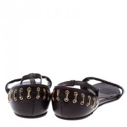 مملوكة مسبقًا Burberry Brown Leather Ankle Strap Open Toe Flat Sandals Size 38