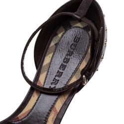 مملوكة مسبقًا Burberry Brown Leather Ankle Strap Open Toe Flat Sandals Size 38