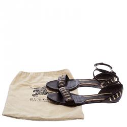 مملوكة مسبقًا Burberry Brown Leather Ankle Strap Open Toe Flat Sandals Size 38