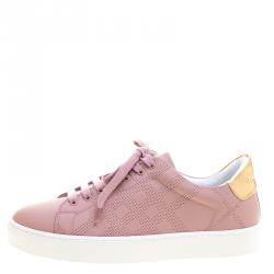 Pre Owned Burberry Blush Pink Perforated Check Leather Westford Sneakers Size 37
