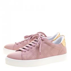 Pre Owned Burberry Blush Pink Perforated Check Leather Westford Sneakers Size 37