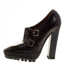 Pre Owned Burberry Brown Leather Monk Strap Platfrom Ankle Boots Size 38.5