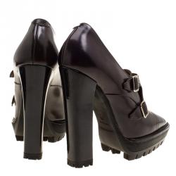 Pre Owned Burberry Brown Leather Monk Strap Platfrom Ankle Boots Size 38.5