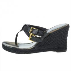 مملوكة مسبقًا Burberry Black Leather Thong Espadrilles Wedges Size 38