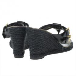 مملوكة مسبقًا Burberry Black Leather Thong Espadrilles Wedges Size 38