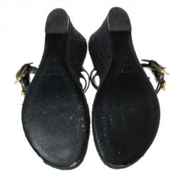 مملوكة مسبقًا Burberry Black Leather Thong Espadrilles Wedges Size 38