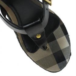 مملوكة مسبقًا Burberry Black Leather Thong Espadrilles Wedges Size 38