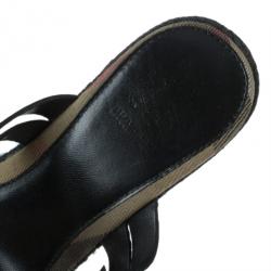 مملوكة مسبقًا Burberry Black Leather Thong Espadrilles Wedges Size 38