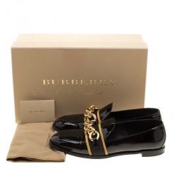 Burberry Black Patent Leather Chain Detail Loafers Size 38