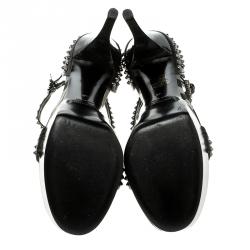 Pre Owned Burberry Black Leather Criss Cross Studded Platform Sandals Size 40