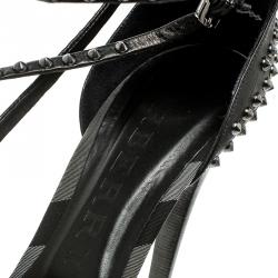 Pre Owned Burberry Black Leather Criss Cross Studded Platform Sandals Size 40