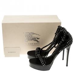 Pre Owned Burberry Black Leather Criss Cross Studded Platform Sandals Size 40