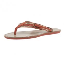 Pre Owned صندل بربري شيك كانفاس وجلد برتقالي مقاس 40