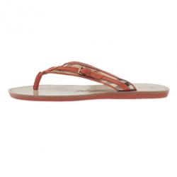 Pre Owned صندل بربري شيك كانفاس وجلد برتقالي مقاس 40